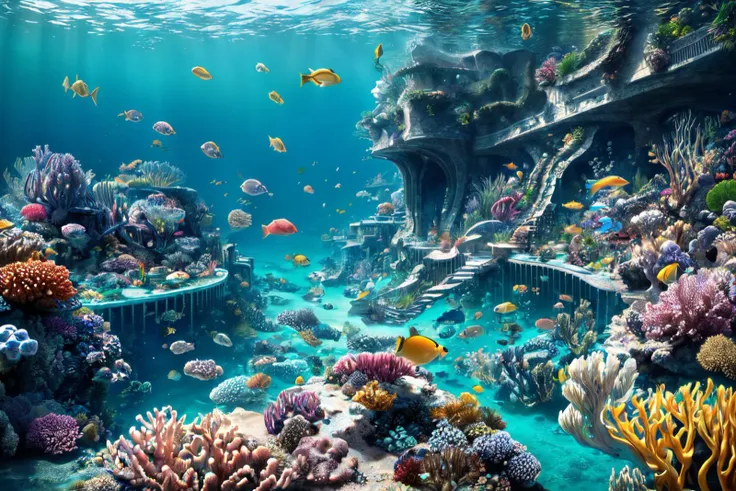 Real:2.0, Fujifilm XT,UHD, Photorealistic, high contrast, epic cinematic, soft studio lights, rim light, absurd, amazing, itricate, hyper detailed, ultra realistic, soft colors, 8K, Beautiful underwater scape,The picture describes an underwater city similar to Atlantis , which you can look down on from above through a huge whirlpool of all kinds of sea creatures circling the city,(hyperdetailed:1.1), (intricate details:1.0), (Refined details:1.1), (detailed radiant face:1.1), (best quality:1.1), 3d render, CGI, octane render, 35mm, bokeh, hdr, (intricate details, hyperdetailed:1.15), (hyperrealism:1.1), <lora:UnderSea:0.8> UnSea <lora:more_details:0.8>