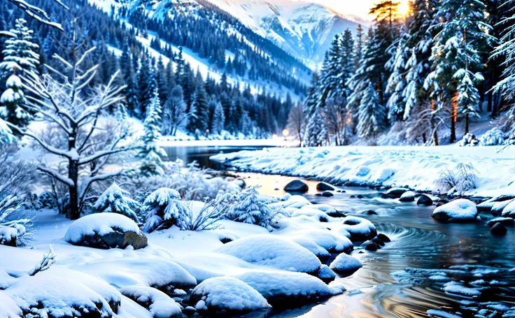 photo landscape snow covered mountain range lake edge shallow pebbles ice frozen canon 4d, 4k high quality, high resolution, cinematic lighting, volumetric lighting, specular highlights bounce lighting BREAK, <lora:Zoom Slider v1 plusneg7:7> (foreground Icey stream and boulders:1.4) <lora:epi_noiseoffset2:0.75> <lora:add_detail:0.7> (red|orange|blue)dawn pine trees (moonrise crescent moon:1.3)( stag stands by lake:1.4)