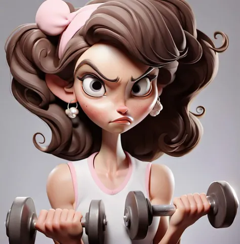 a woman wearing white tank top lifting a dumbbell with both hands,earrings, gym background <lora:SamaritanEsdxl:1>