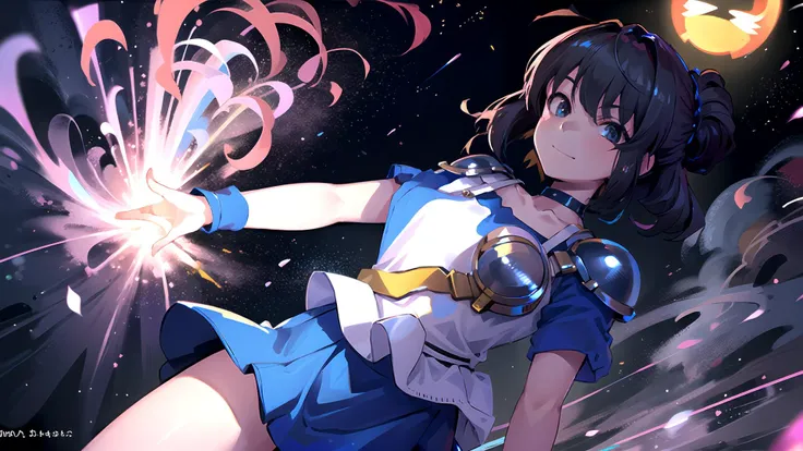 (8k, RAW photo, best quality, masterpiece:1.2), beautiful detailed eyes,floating hair,
smirk,sfw,
nadja1, arle nadja, 1girl, half updo, solo, blue skirt, blue short sleeves, armor, collarbone, white shirt, wrist cuffs,
choker, tokyo,harajyuku,shibuya,street,cyberpunk city, night,spark background,
dynamic angle,
<lora:arleNadjaPuyoPuyo_v10:0.8>