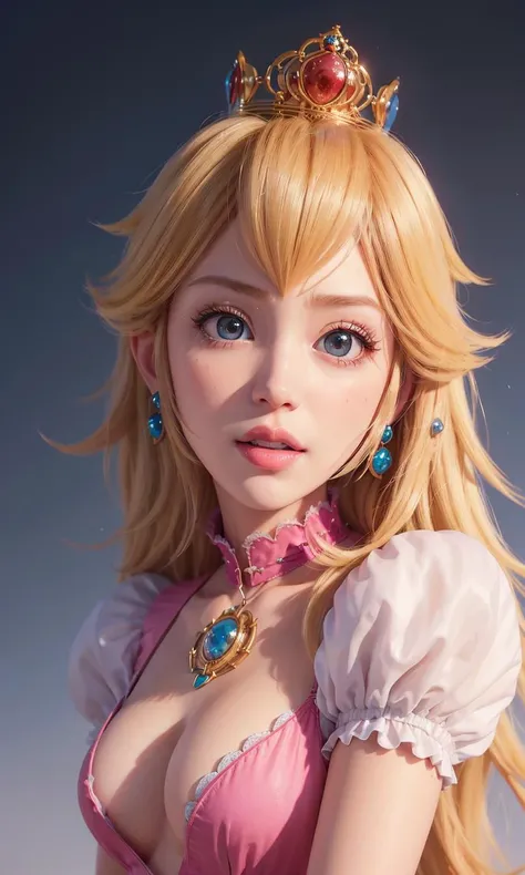 absurdres, 1girl,medium breast, star eye, (princess peach), blush, (realistic:1.5), (blue eyes:0.8), (masterpiece, Extremely detailed CG unity 8k wallpaper, best quality, highres:1.2), (ultra_detailed, UHD:1.2), (pixiv:1.3), perfect illumination, distinct, (1girl:1.4), (bishoujo:1.2), looking at viewer, unreal engine, sidelighting, perfect face, detailed face, bangs, perfect body, beautiful eyes, pretty face, (bright skin:1.4), idol, ulzzang-6500-v1.1, castle, <lora:princessPeachMario_v10:0.5>