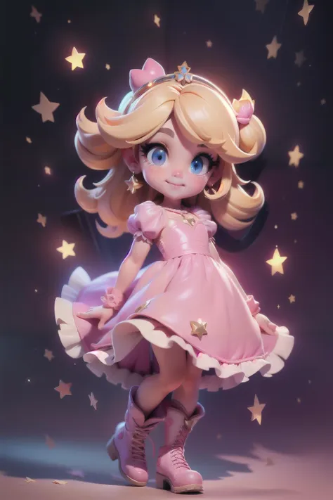 absurdres, 1girl, medium breast, star eye, (princess peach) <lora:peach:1> , blush, (realistic:1.5), (blue eyes:0.85), (masterpiece, Extremely detailed CG unity 8k wallpaper, best quality, highres:1.2), (ultra_detailed, UHD:1.2), perfect illumination, distinct, (1girl:1.4), unreal engine, sidelighting, perfect face, detailed face, bangs, perfect body, beautiful eyes, pretty face, (bright skin:1.4), bedroom, soft light, realistic skin, perfect shoes, (night leather long dress:1.3), cleavage, realistic eyes, (photorealistic:1.4), (bishoujo:1.2), (high healed boots:1.2), perfect shoes, standing, (looking at viewer:1.3), long pink dress. <lora:GoodHands-vanilla:1>  SFW