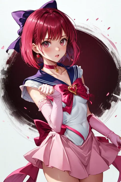 masterpiece, best quality, highres, aakana, short hair, red eyes,
<lora:arima_kana_v1:0.7>
bow, brooch, choker, earrings, elbow gloves, gloves, heart, heart brooch, magical girl, pink bow, pink choker, pink sailor collar, pink skirt, pleated skirt, sailor collar, sailor senshi uniform, skirt, stud earrings, white gloves, <lora:Sailor Moon Outfit:1>