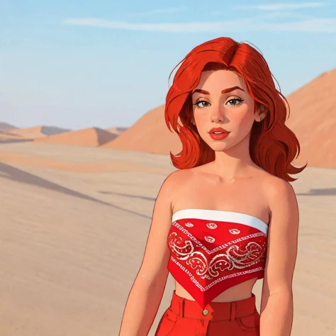 red bandana top, 1girl, ginger hair,  <lora:bandana_top:0.65>