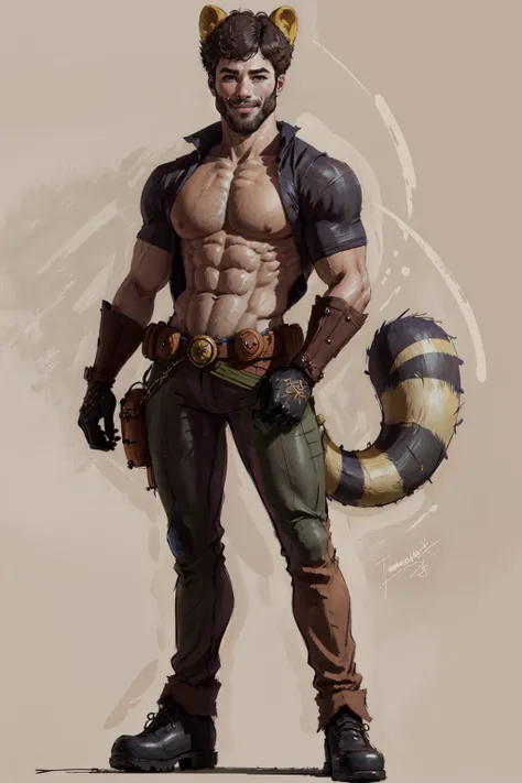 Highly detailed, High Quality, Masterpiece, (1boy, solo:1.4), (Tanooki.1.2), raccoon tail, tail, animal costume, <lora:Tanooki_Outfit-06:0.7>, (full body.1.2), smile, gigachad, <lora:Char_Sigmas_GigaChad:1>, (detailed face and eyes:1.4)