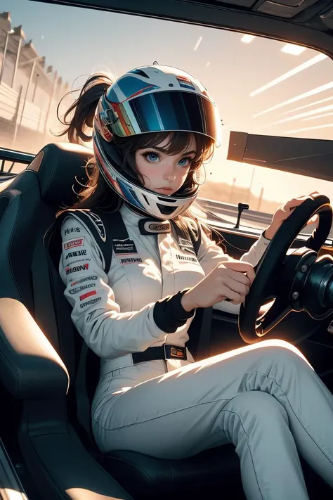 (masterpiece, best quality), 1girl,    <lora:girllikeformularacing:0.8> driving a formula racing, fingers on steering wheel, sitting on driver's seat, sharp eyes, helmet, uniform, speed lines, electricity, spiral wind