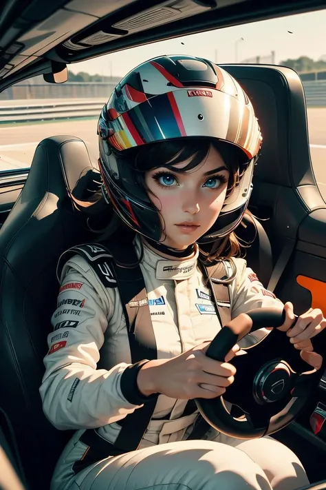 (masterpiece, best quality), 1girl,    <lora:girllikeformularacing:0.8> driving a formula racing, fingers on steering wheel, sitting on driver's seat, sharp eyes, helmet, uniform, speed lines, electricity, spiral wind