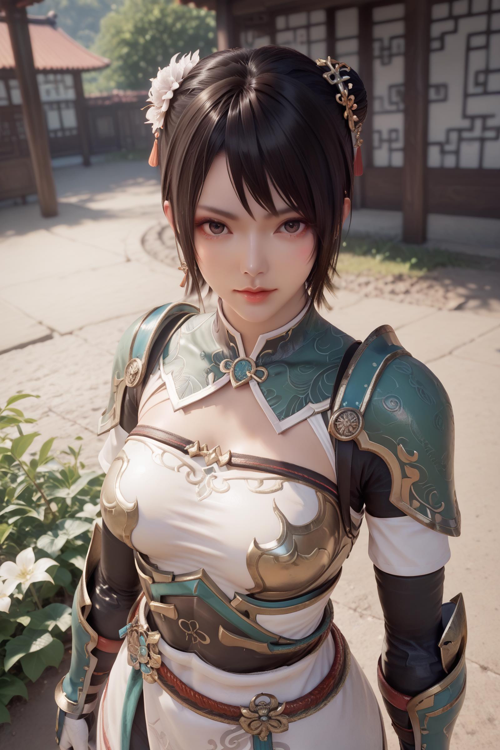 A close up of a woman in a costume posing for a picture - SeaArt AI