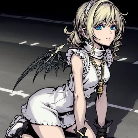 masterpiece, woman with blond middle part hair and blue eyes, angel, six winged