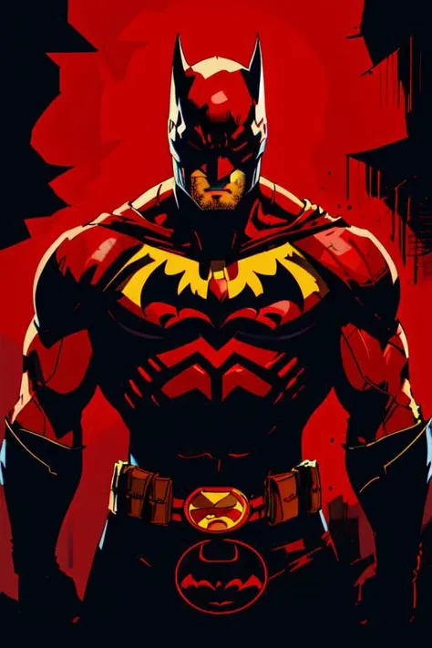 <lora:v5lcn:1> red batman portrait in the style of v5lcn