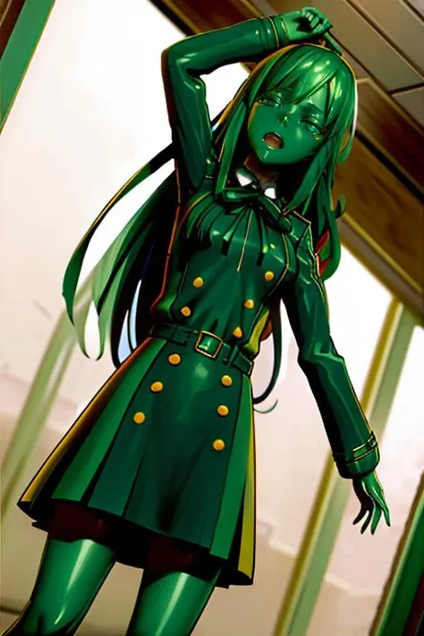 masterpiece,best quality,highly detailed,1girl,solo,
<lora:takina_inoue_v1:0.6>,takina inoue,long hair,lycoris uniform,ribbon,long sleeves,two-tone dress,pleated dress,collared shirt,kneehighs,
BREAK
<lora:bronzeStatue:0.75>,bronzeStatue,bdsm,restrained,green body,green zentai,green skin,green hair,green statue,clenched teeth,one eye closed,struggling,constricted pupils,screaming,crying,