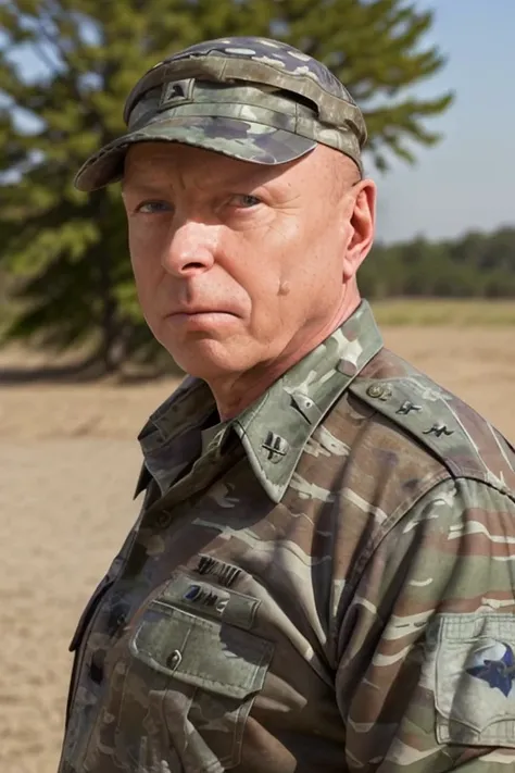 photography of man sghammond in a camouflage uniform and cap, realistic,action , action scene, cinematic, <lora:sghammond_v1:1>