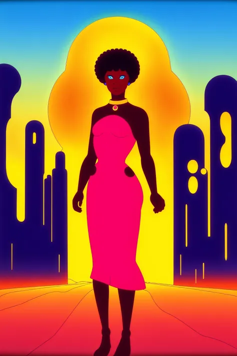 A beautiful vibrant woman staring at the viewer, standing in a strange city street, art by WAS-LiliBellons, good hand, best hand, 4k, high-res, masterpiece, best quality, ((Hasselblad photography)), sharp focus