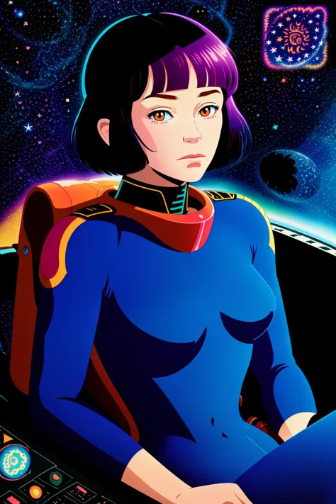 A starfighter pilot girl in body suit sitting in a cockpit, art by [((WAS-LiliBellons)):1.5], ((good hand, best hand))