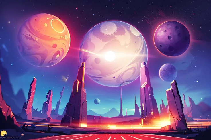 award winning photo, ((masterpiece,best quality)), absurdres, <lora:Vivid_Setting:0.8>, Vivid_Setting, no humans, scenery, cinematic composition, light_particles, milky_way, moon, moonlight, night, night_sky, planet, red_moon, rocket, round_window, shooting_star,
