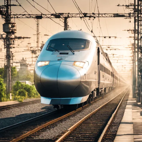 Japanese art, war photo of a shinkansen in 8k, photorealistic, masterpiece, summer, haze lighting, Fujifilm TX-3