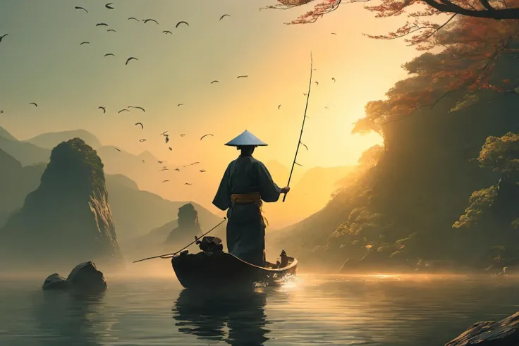 8k ,masterpiece,illustrate art,hyper sharpness,high detailed,cgi, natural light, light beam,
High resolution, Japanese art, fishing, edo era, <lora:add_detail:1>