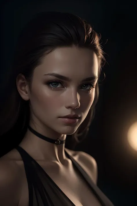 HyperSmoke, award winning portrait photo of an young norwegian woman, fair skin, bokeh, backlit, (brown color in detail:1.1), elegant atmosphere, realistic, intricate details, true skin tone, dark backround <lora:lowkey_v1.1:1>
