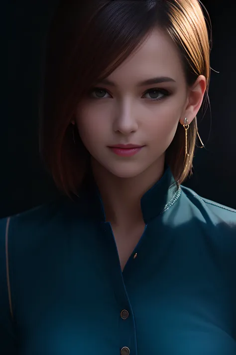 1 girl, portrait, smile,Saturated darkness, HyperSmoke, backlit, dark theme, black background, dark background,<lora:lowkey_v1.1:1.5>, and18, android 18, solo, blonde hair, blue eyes, short hair, earrings, jewelry, denim vest, open vest, black pantyhose, black shirt, ((denim skirt)), striped long sleeves, (blue skirt), (brown boots)  <lora:android_18_v110:0.3>,, masterpiece, high quality, best quality, beautiful, perfect lighting, detailed face, detailed body,, (((photorealistic, hyper-realistic, RAW photo:1.2))), intricate details, 8k uhd, perfect face, perfect eyes,