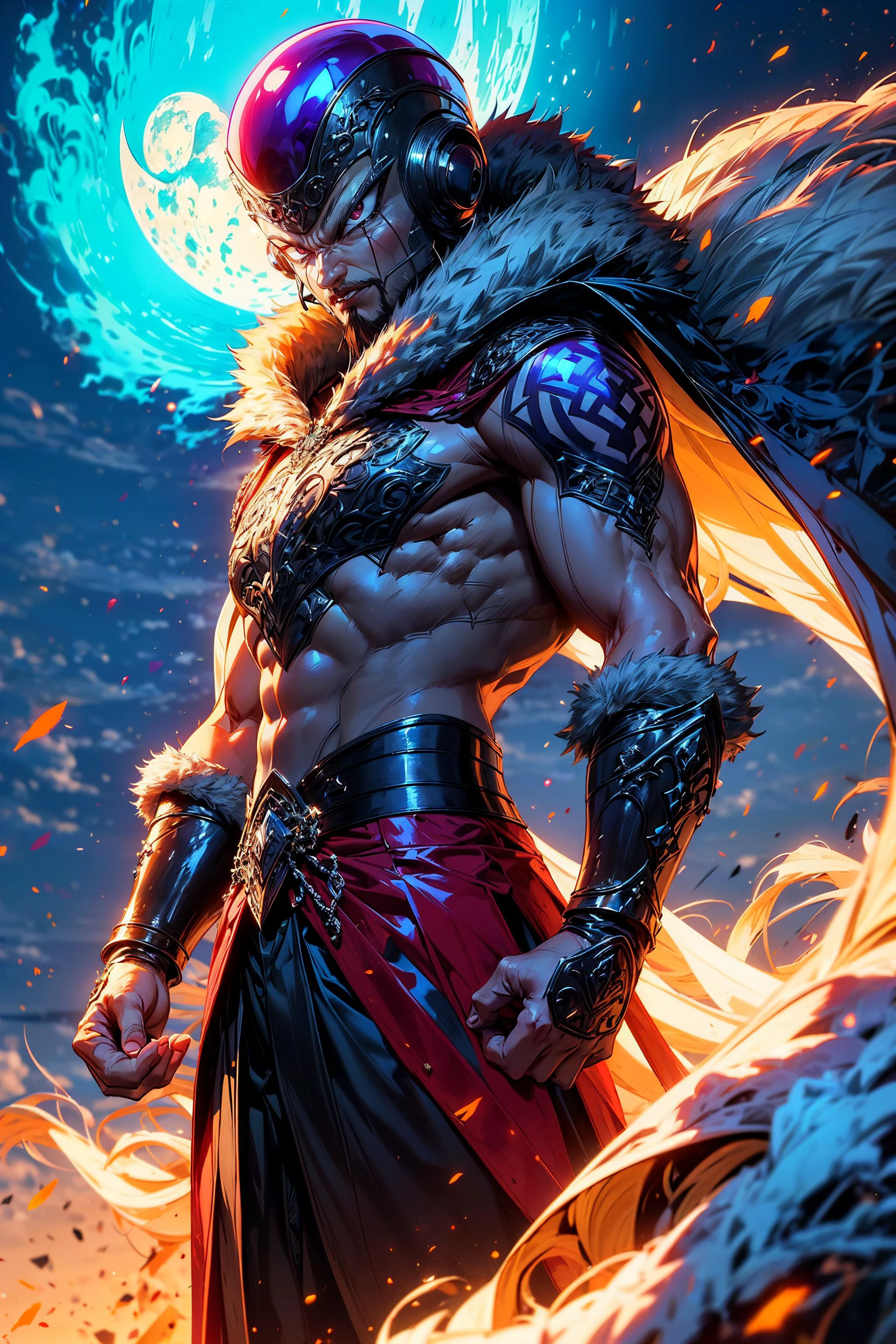 (best quality, high quality, anime masterpiece:1.3), frieza wearing a (viking outfit:1.3), detailed outfit, long beard, viking tattoos, detailed background, aura <lora:add_detail:0.7> <lora:Frieza:0.8>