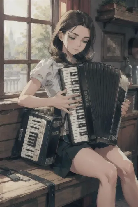 <lora:trumpet:0.7> playing accordion, accordion