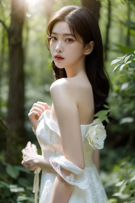 (realistic), (hyperrealism),best quality, masterpiece,ultra high res, (photorealistic:1.4),1girl,pale skin,skinny,(looking at viewer), <lora:add_detail:0.6>,forest, flowers, sunlight,
<lora:makina69_yeri_v1.0:1> , (tattered) wedding dress , bare shoulders, upper body,