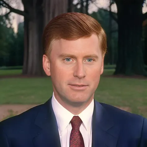 Portrait of Dan Quayle <lora:Dan Quayle V1:0.8>, suit and tie, dramatic, realistic, high quality, 4k, film grain, 1990's, outdoors, park