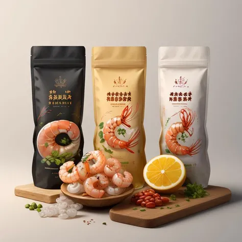best quality, simple background, food, seafood, realistic,seafood, shrimp, food focus, squid <lora:pack_design:0.6>