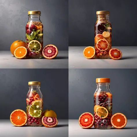 best quality, simple background, food, fruit, realistic, orange \(fruit\), food focus, bottle, orange slice