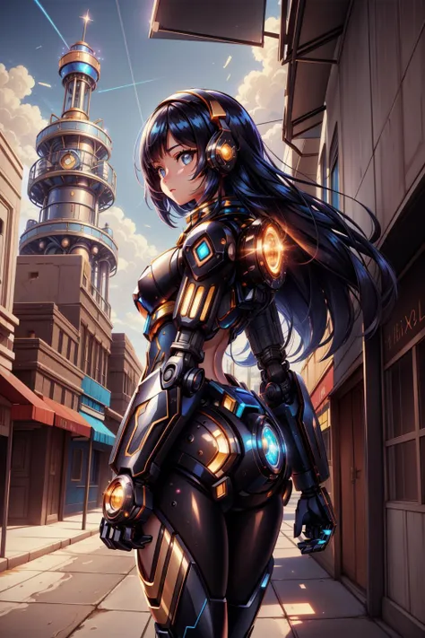 1girl, artistic Chalk painting, desolate street and Capricornus constellation in background, stylized, elegant, profile of a Feminine Mecha Black and Silver ("The discovery of oil in Texas":1.3) , Radiant Fortress in background, Sun in the sky, Bokeh, Cel shading, Joyful, Cutester Art, short lighting, F/5, complementary colors, raytraced reflections, rich color, "Tubthumping, I get knocked down, but I get up again.", RTX, hyperdetailed