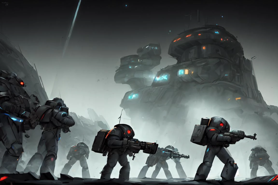 science fiction, spcwlf, grim expression, cinematic, highly detailed, grim and grainy, dark background, dramatic light, big battle axe, fleet of spacecrafts in the background,
<lora:Space_Wolves_-_Warhammer_40000:0.8>
