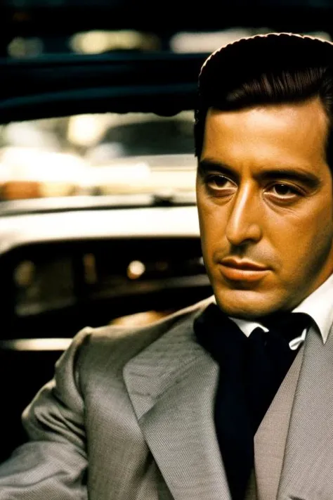 analog style , MichaelCorleone sitting in a car, <lora:MichaelCorleone:1>