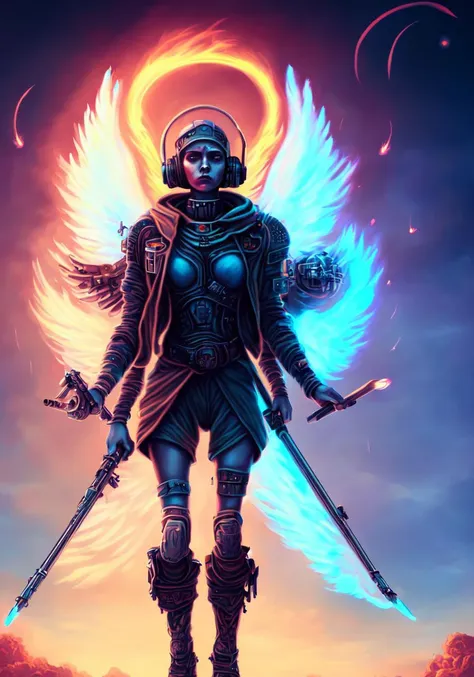 textless, best quality, War in Heaven (serphm:1.3) Archangel Holding Flaming Weapon, battling demons in another world, ggffff666666