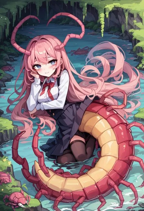score_9, score_8_up, score_7_up, score_6_up, score_5_up, score_4_up,
<lora:centipede_pony-adafactor-16x8-4x1-cs1-000002:1>, (c3nt1p3d3:1.3),
a shiny red centipede girl in a cave, shy, blushing, skirt, long tail, wife
