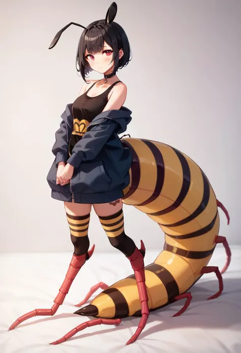 score_9, score_8_up, score_7_up, score_6_up, score_5_up, score_4_up,
<lora:centipede-ponyxl-v1:0.7>, c3nt1p3d3, 
a bee girl, standing, shy, black hair, bob cut, insect skin, bee skin,