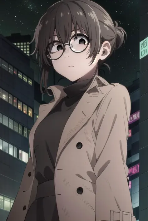 ankouguisu, <lora:anko uguisu s1-lora-nochekaiser:1>,
anko uguisu, short hair, brown hair, glasses, (black eyes:1.5),
BREAK dress, black dress, coat, turtleneck,
BREAK outdoors, city, ht sky, nig moon, star \(sky\),
BREAK looking at viewer,
BREAK <lyco:GoodHands-beta2:1>, (masterpiece:1.2), best quality, high resolution, unity 8k wallpaper, (illustration:0.8), (beautiful detailed eyes:1.6), extremely detailed face, perfect lighting, extremely detailed CG, (perfect hands, perfect anatomy),