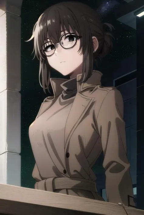 ankouguisu, <lora:anko uguisu s1-lora-nochekaiser:1>,
anko uguisu, short hair, brown hair, glasses, (black eyes:1.5),
BREAK dress, black dress, coat, turtleneck,
BREAK outdoors, city, ht sky, nig moon, star \(sky\),
BREAK looking at viewer,
BREAK <lyco:GoodHands-beta2:1>, (masterpiece:1.2), best quality, high resolution, unity 8k wallpaper, (illustration:0.8), (beautiful detailed eyes:1.6), extremely detailed face, perfect lighting, extremely detailed CG, (perfect hands, perfect anatomy),