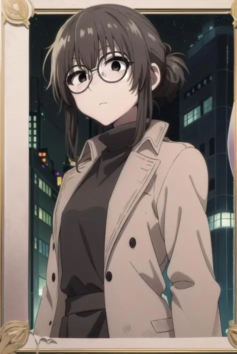 ankouguisu, <lora:anko uguisu s1-lora-nochekaiser:1>,
anko uguisu, short hair, brown hair, glasses, (black eyes:1.5),
BREAK dress, black dress, coat, turtleneck,
BREAK outdoors, city, ht sky, nig moon, star \(sky\),
BREAK looking at viewer,
BREAK <lyco:GoodHands-beta2:1>, (masterpiece:1.2), best quality, high resolution, unity 8k wallpaper, (illustration:0.8), (beautiful detailed eyes:1.6), extremely detailed face, perfect lighting, extremely detailed CG, (perfect hands, perfect anatomy),