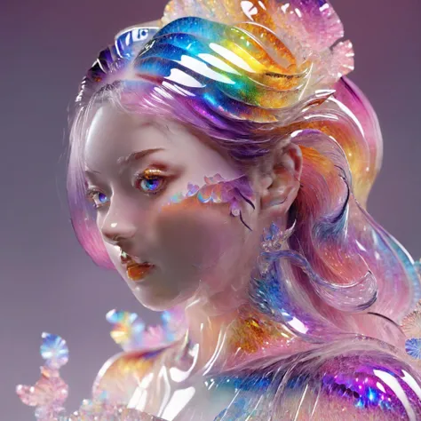 (Masterpiece, high quality, best quality, official art, beauty and aesthetics:1.2),(1girl:1.4),extreme detailed,(fractal art:1.3),colorful hair,highest detailed,a girl formed of colored glaze,holographic,