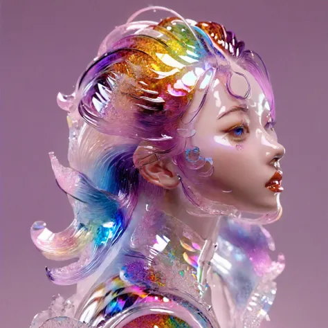 (Masterpiece, high quality, best quality, official art, beauty and aesthetics:1.2),(1girl:1.4),extreme detailed,(fractal art:1.3),colorful hair,highest detailed,a girl formed of colored glaze,holographic,