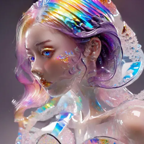(Masterpiece, high quality, best quality, official art, beauty and aesthetics:1.2),(1girl:1.4),extreme detailed,(fractal art:1.3),colorful hair,highest detailed,a girl formed of colored glaze,holographic,