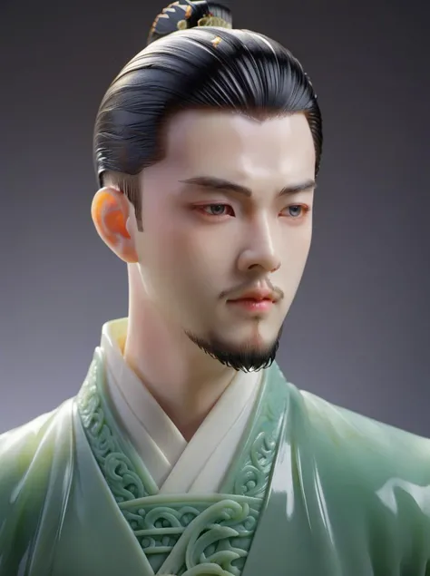 close-up, Chinese martial arts, male, Portrait of a strong Chinese man, Bearded man, <lora:ççå°å¥³xl1V10:0.8>, Warm Colors, translucent, jade, glazed man, coloured glaze, glass, a boy formed of colored glaze, Pretty face, Olive Color, Delicately ,masterpiece, best quality, chinese beauty, Hanfu with patterns, Hanfu with long sleeves,, <lora:ç®çº¦å½é£å¥³å©V1.1:0.3>, minimalism