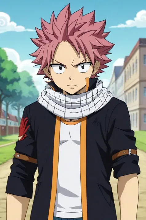 score_9, score_8_up, score_7_up, score_6_up, score_5_up, score_4_up, BREAK source_anime, anime screencap, anime coloring, , looking at viewer, , depth of field, 1boy, solo, male focus, <lora:natsu_dragneel_pony:0.78>, natsu_dragneel, pink hair, black eyes, spiked hair, tattoo, scarf, denim jacket, homburg, grimdark, , <lora:sdxl_lightning_8step_lora:1>