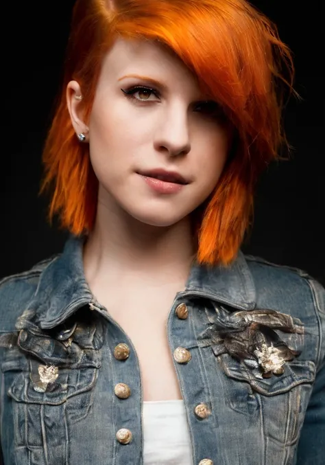 hayley williams (sharp focus:1.2), photo, attractive young woman, (beautiful face:1.1), detailed eyes, luscious lips, (winged eyeliner:0.85), (tight body:1.2), (dark hair:1.2), wearing (jacket:1.2) at a (shop:1.2). (moody lighting:1.2), depth of field, bokeh, 4K, HDR. by (James C. Christensen:1.2|Jeremy Lipking:1.1).