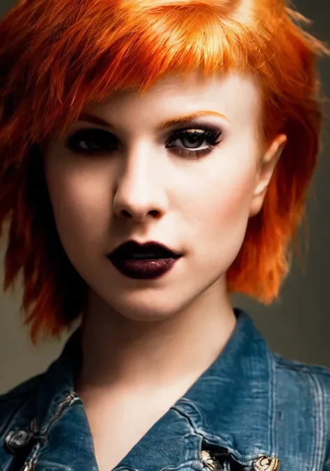 hayley williams (sharp focus:1.2), photo, attractive young woman, (beautiful face:1.1), detailed eyes, luscious lips, (winged eyeliner:0.85), (tight body:1.2), (dark hair:1.2), wearing (jacket:1.2) at a (shop:1.2). (moody lighting:1.2), depth of field, bokeh, 4K, HDR. by (James C. Christensen:1.2|Jeremy Lipking:1.1).