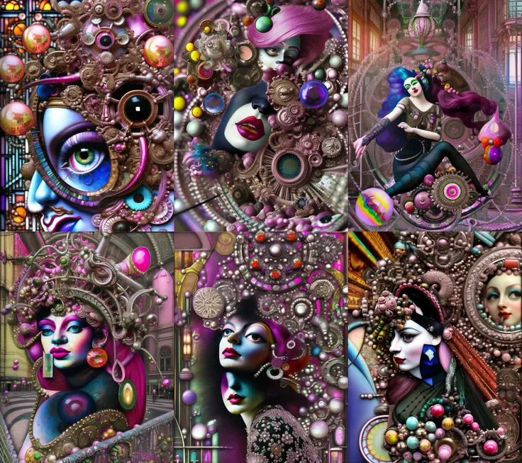 pcrc style digital art by Hannah H�ch and hans bellmer a beautiful young woman dynamic pose, gears, a woman in a crowd, netting, bubble gum, dadaist movement, forced perspective, high rise, city, happy, smiling, tribal masks, surrounded by men, young, pink hair, smirk, feisty, smile, ray tracing, ornate, detailed, intricate rendering, ambient occlusion render, intricate background, painterly, pink hair, covered in paint, noisy, pointillism, excessively complex, detailed background, award winning, private collection,realistic proportions, bright colors, over-saturated, busy, elaborate, surrealist movement, gears and pipes, nets, screens, glass shards, stained glass, thumbtacks, industrial chemicals, ornate, crowd, cardboard boxes, plastic hair, an ultrafine detailed painting, whimsical, 3d, hdrp,