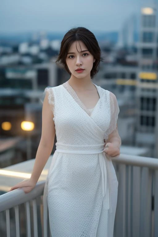 (masterpiece:1.21),(bestquality:1.21),8k,high detailed,ultra-detailed,photography,award winning,documentary,realistic,crystal clear,8K UHD,high detail,ultra-realistic,1girl,solo,Brilliant light,cinematic lighting,long_focus,women,standing on balcony,