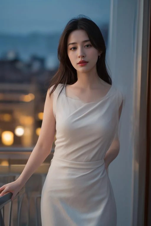 (masterpiece:1.21),(bestquality:1.21),8k,high detailed,ultra-detailed,photography,award winning,documentary,realistic,crystal clear,8K UHD,high detail,ultra-realistic,1girl,solo,Brilliant light,cinematic lighting,long_focus,women,standing on balcony,