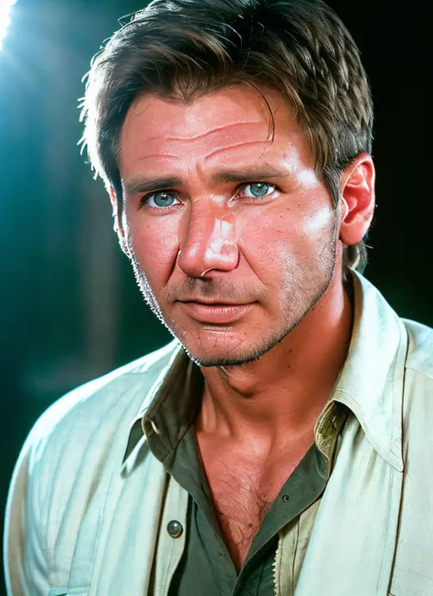 closeup portrait of sksman, __expression__ , wearing indiana jones cosplay , with haircut_male__ , background __background__ epic (photo, studio lighting, hard light, sony a7, 50 mm, matte skin, pores, colors, hyperdetailed, hyperrealistic), <lyco:Harrison Ford:1.3>