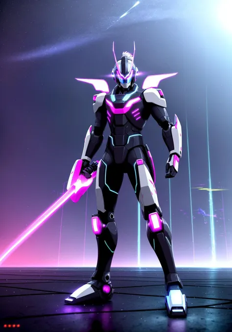 masterpiece, best quality, high resolution, wallpaper, 8k, loading screen, intricate detail, octane render, concept art, intricate outlines, extremely detailed stylized painting, subsurface scattering:1.3, detailed background, robot, anime, dark shadows, detailed shadows, white helmet with black screen on faceplate, futuristic samurai, fuzzy, face hidden, full helmet, white helmet, white armor, shiny, energy, led lights, purple neon design, screen where eyes should be, closed visor, technology, full body:1.2, combat stance, ready for battle, sakura petals falling from the sky, sakura petals on ground, serenity, samurai atmosphere, guardian, energy blade, standing on white grass, high contrast, robot body, Musashi Miyamoto, detailed armor:1.2, white and purple composition, neon, neon blade, glowing, neon lights, neon samurai, ingenium, combat armor, master chief, terminus, cyber, porcelain:1.2, porcelain armor, cyberpunk, layered armor, neon purple visor, robocop, batman, daft punk, exhaust ports, futuristic, armored gauntlets, sleek design, smooth white plastic, android, antihero, gadgets, light panels on suit, servos, motors, gears, vents, sentai, sentai robot, power suit, mech suit, mech, neon wings, sharp wings, energy wings, magical girl, pink petals on ground:1.1, akimbo, two swords, dual weilding, shoulder plates, led lights on shoes, action figure, megaman, energy field, magic, dark atmosphere, purple neon, diffused lighting, tron, shiny, raining in night city, gotham, tokyo at night, raining in background, raining in foreground, watercolor, cyber trees, jjba, circuits, ponytail, retrowave:1.5